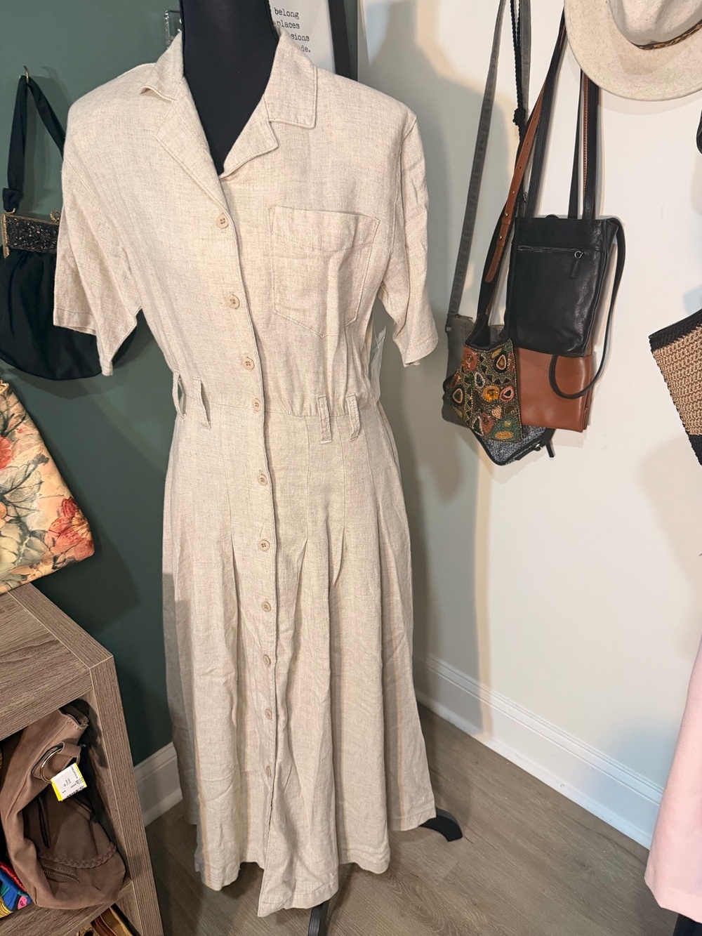 Vintage Coldwater Creek Linen Blend Maxi Shirt Dress Petite S USA